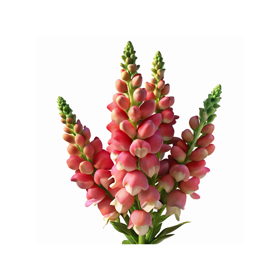 Vibrant Pink and White Snapdragon Flowers with Green Stems in Bloom for Botanical and Floral Design png