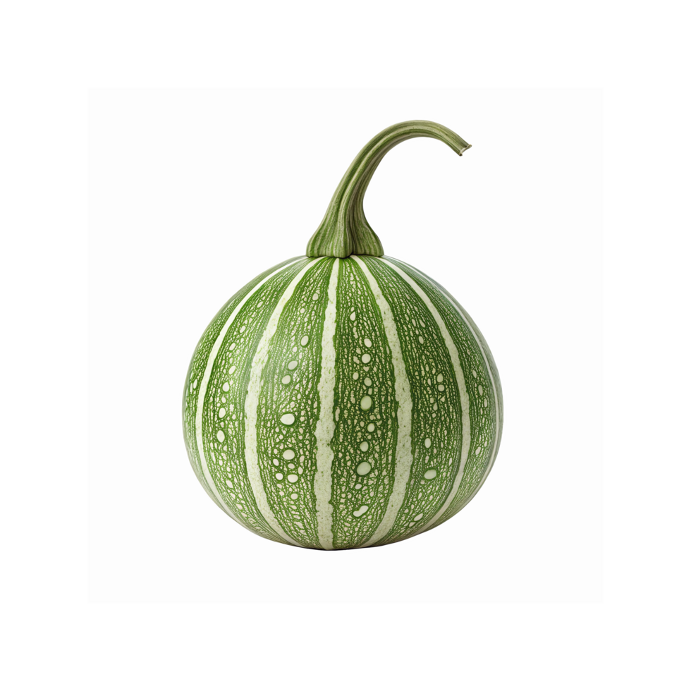 Green Striped Round Pumpkin with Textured Skin on Transparent Background for Food and Agriculture Use png
