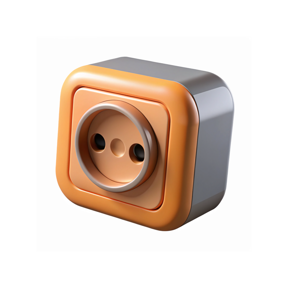 Modern Orange Electrical Power Socket Design With Rounded Edges And Metallic Details On White Background png