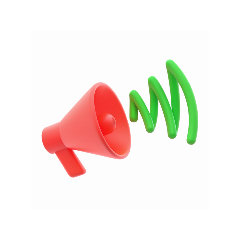 Red Megaphone with Green Sound Waves Communication Icon Isolated on Transparent Background png