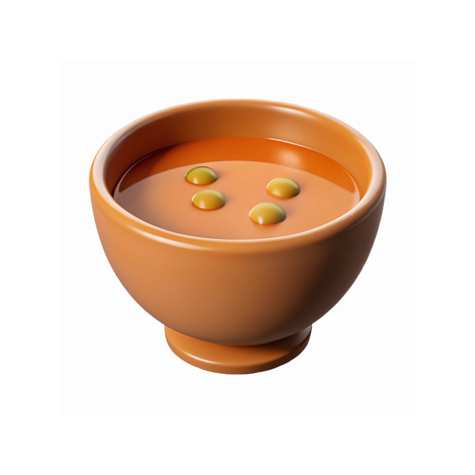 Orange Ceramic Bowl Filled with Warm Soup and Green Peas Floating on Surface Transparent Background png