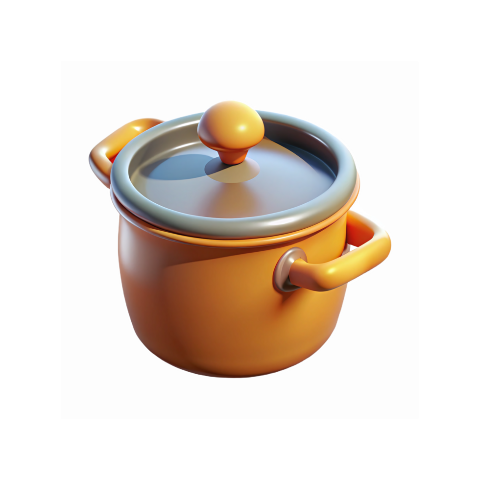 Orange Cooking Pot with Lid and Handles for Kitchenware or Culinary Use on Transparent Background png