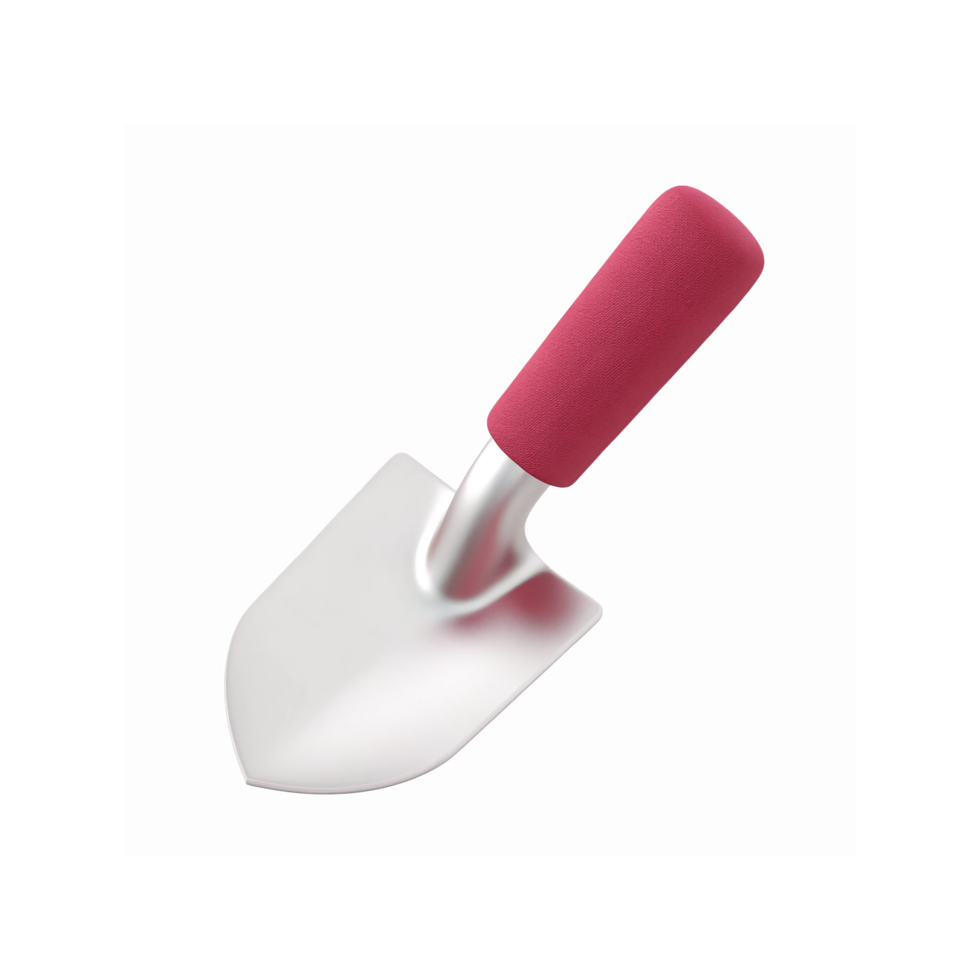 Small Silver Gardening Hand Trowel with Red Handle for Planting and Soil Digging on Transparent Background png