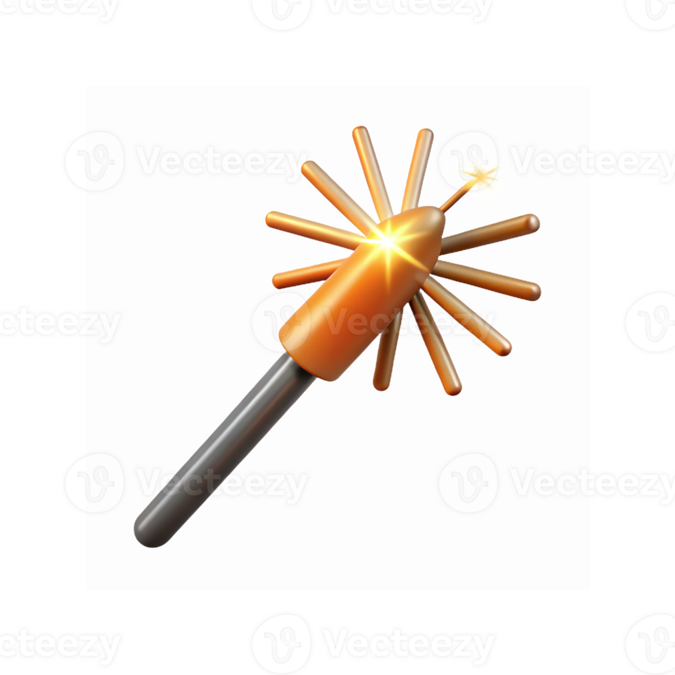 Golden Sparkler Firework Stick with Glowing Spark Effect Isolated on Transparent Background png