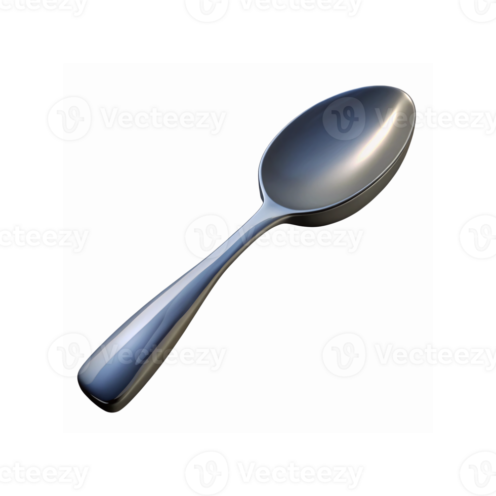 Shiny Stainless Steel Spoon for Dining and Kitchen Use with Reflective Surface on Transparent Background png
