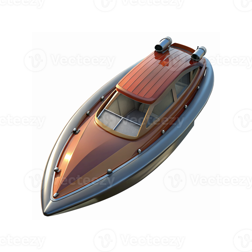 Sleek Modern Brown Motorboat with Metallic Details and Transparent Windows for Marine Recreation png