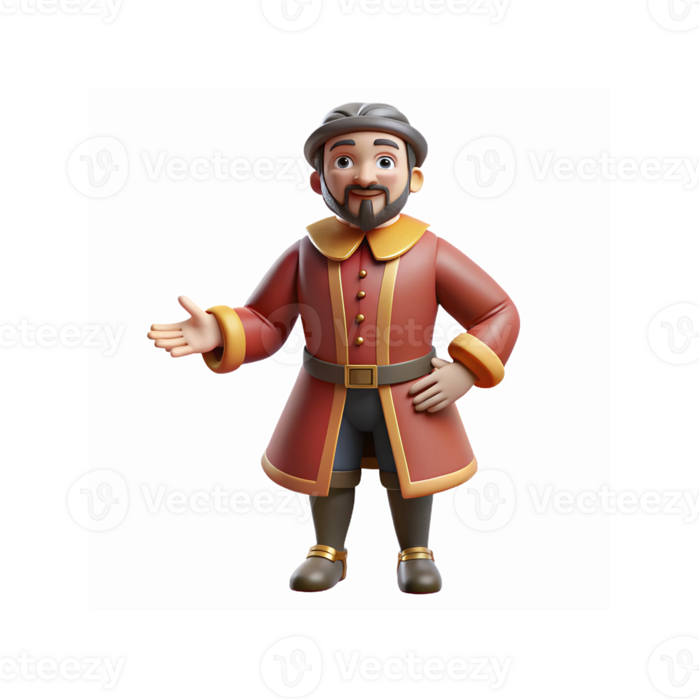3D Illustration of Friendly Medieval Man in Red Outfit with Hand Gesturing on Transparent Background png