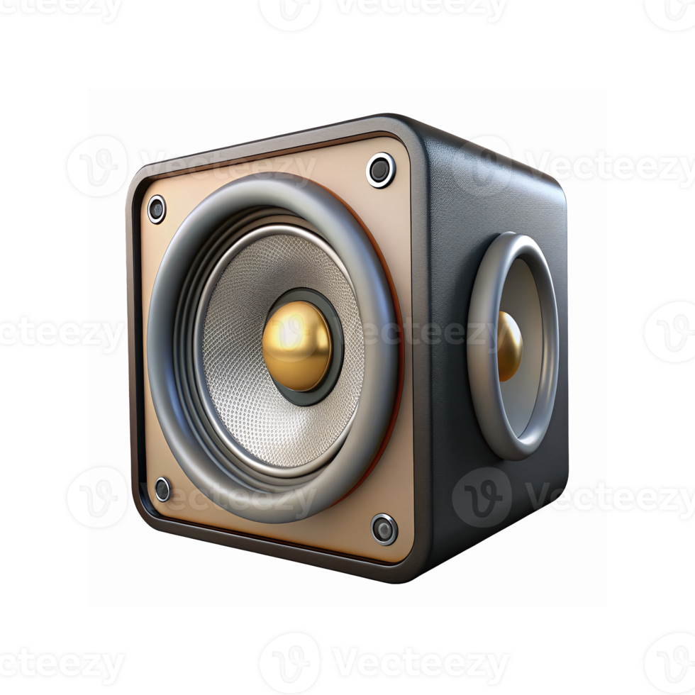 Modern Black Speaker with Metallic Gold and Silver Details for Audio Sound System Design png