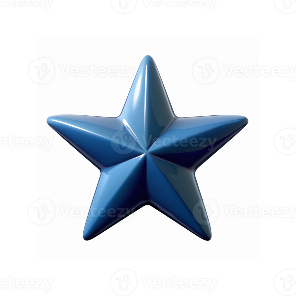 Glossy Blue Five Pointed Star Icon with Smooth 3D Surface on Transparent Background for Design and Decoration png