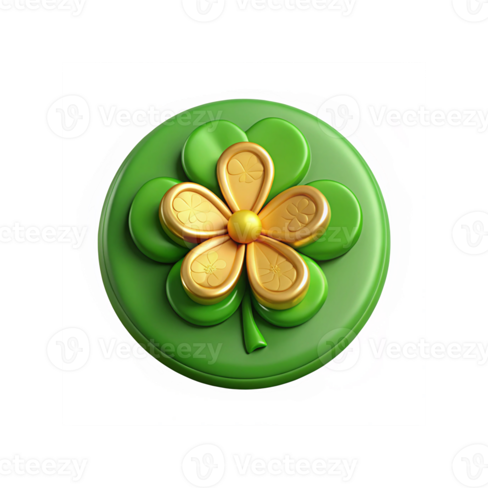 Golden Four Leaf Clover Emblem with Green Circular Backdrop for Luck and St Patrick's Day Themes png