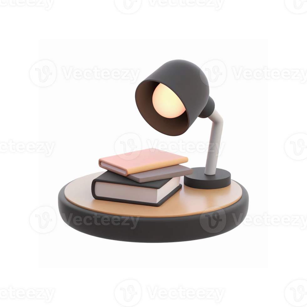 Modern Black Table Lamp Illuminating Books on Wooden Base for Study Work or Office Desk Decor png
