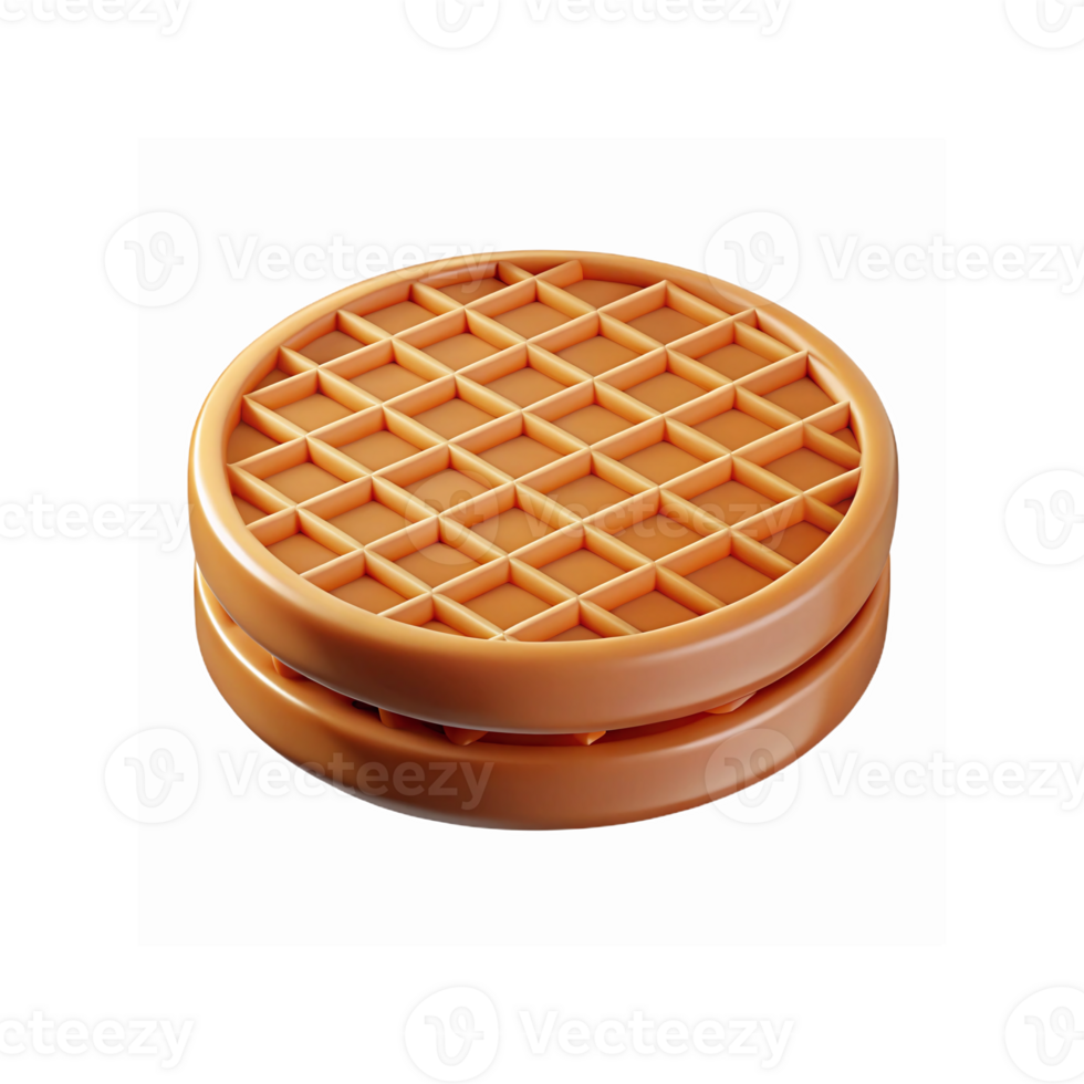 Closeup of Golden Brown Round Waffle Cookie with Detailed Crosshatch Texture for Food Design Use png