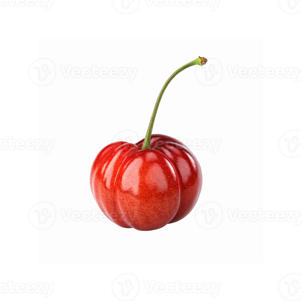 Vibrant Red Acerola Cherry with Green Stem on Transparent Background for Health and Food Design png