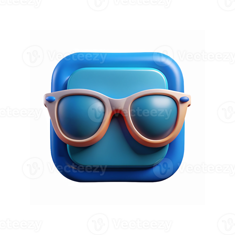 3D Blue Square Icon With Stylish Brown Sunglasses On Gradient Background For App And Social Media Design png