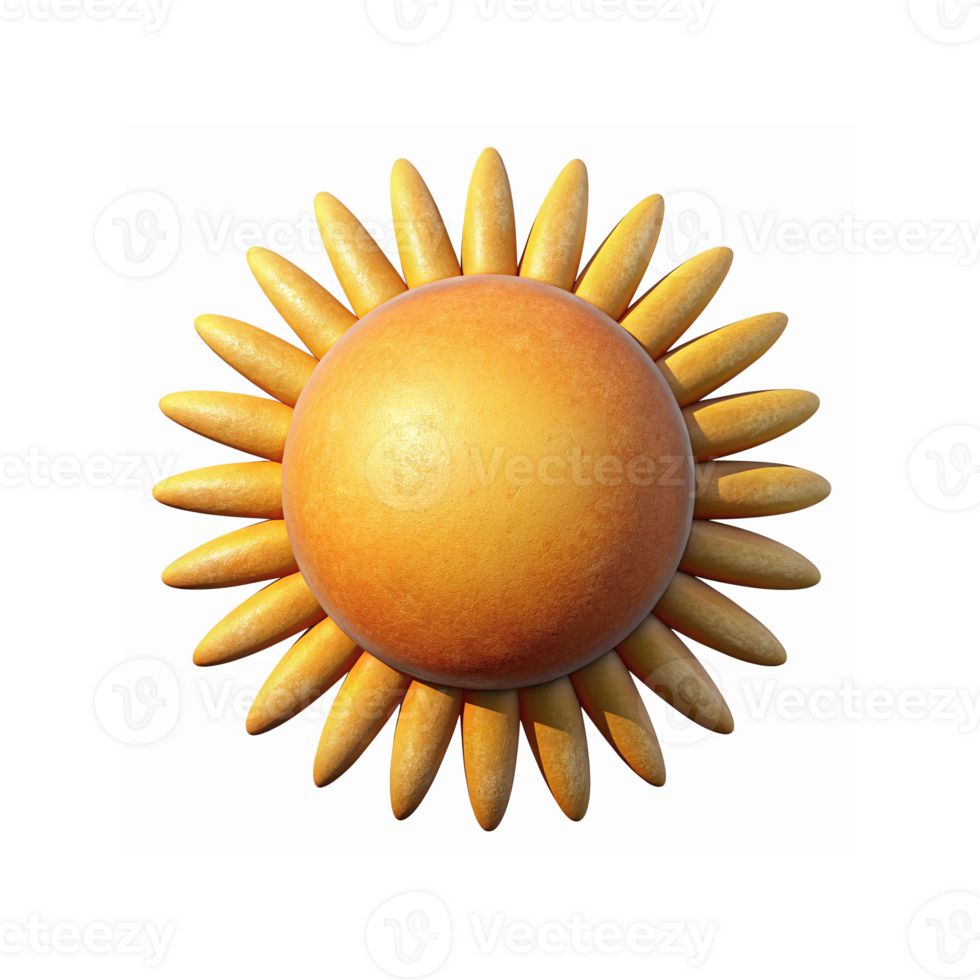 Golden Sunflower Shaped Bread with Crispy Texture and Baked Gradient Surface on Transparent Background png