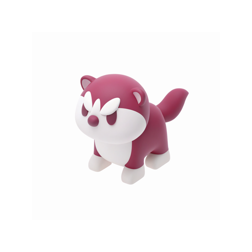 Cute Maroon and White Cartoon Fox Character 3D Illustration with Playful Expression and Rounded Shapes png