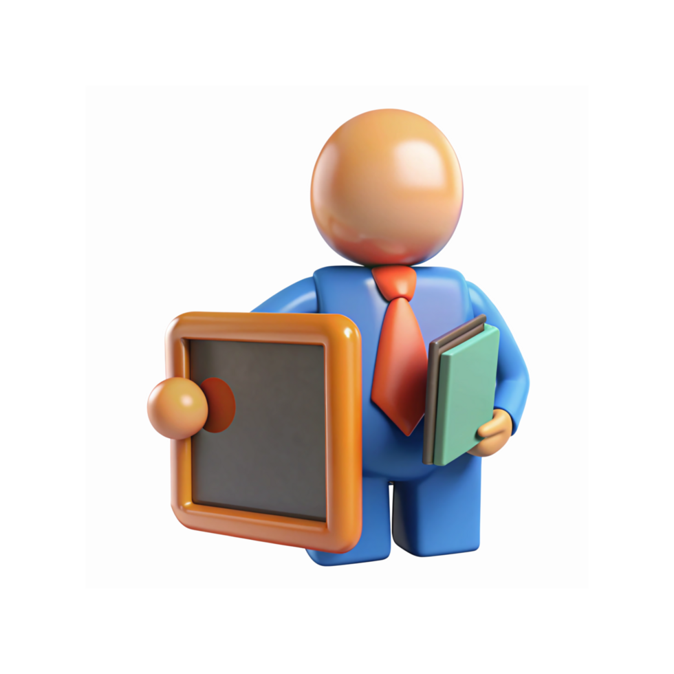3D Illustration of Businessman Holding Book and Tablet for Education and Technology Concept png
