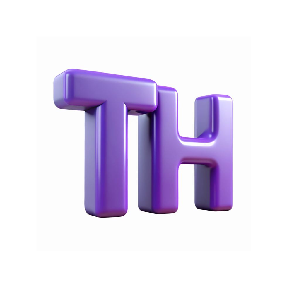 Glossy Purple 3D Letters TH Typography Graphic Design Element for Branding and Advertising png