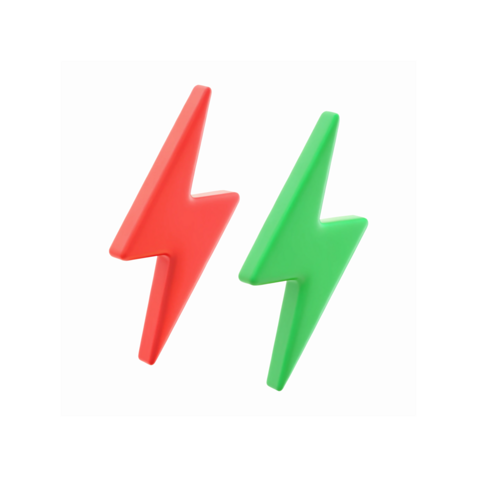 Red and Green Lightning Bolt Symbols for Energy and Power Concepts on Transparent Background png