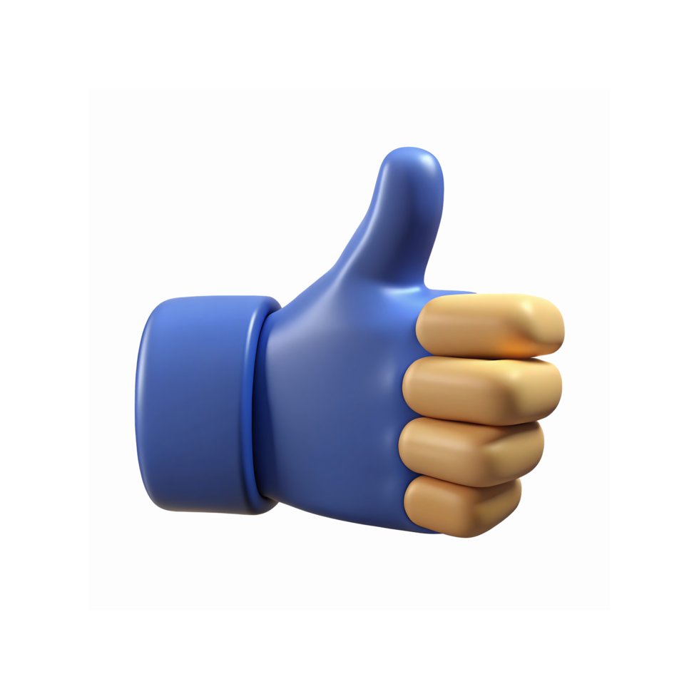 Blue 3D Thumbs Up Icon on Transparent Background for Social Media Approval or Positive Feedback png