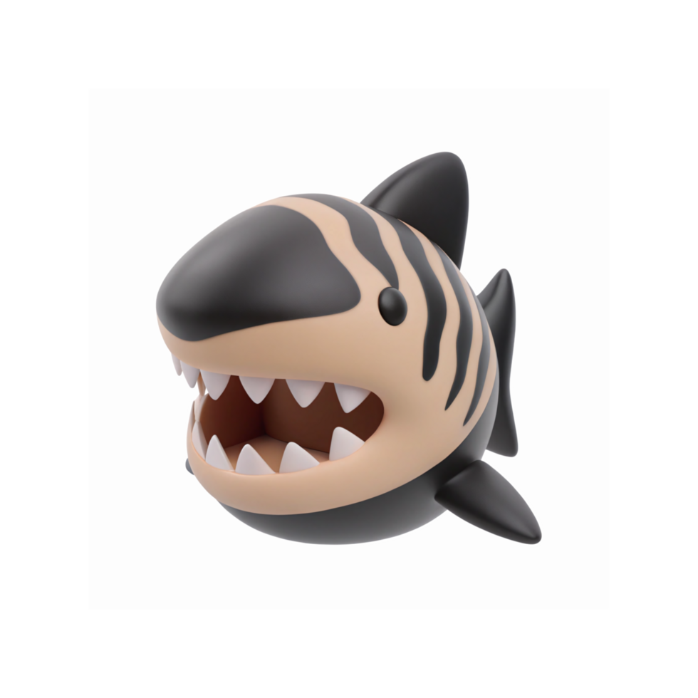 Cute Cartoon Shark Figurine With Striped Pattern Black And Beige Colors On Transparent Background png