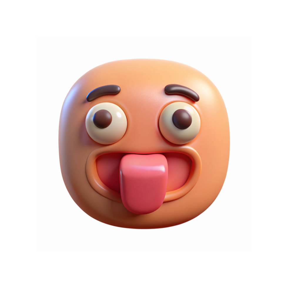 3D Cartoon Emoji Face Expressing Excitement with Tongue Out and Wide Eyes on Transparent Background png