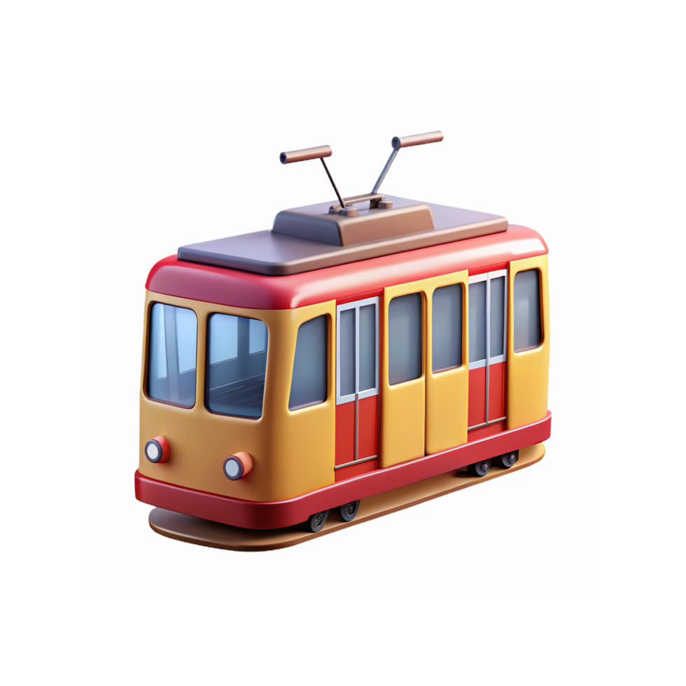 3D Rendered Retro Yellow and Red Tram with Transparent Background for Urban Transportation Design png