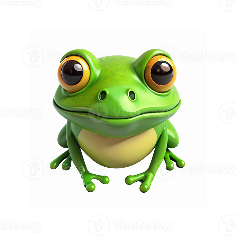 Vibrant Green Cartoon Frog with Big Eyes Sitting on Transparent Background for Kids Graphics png