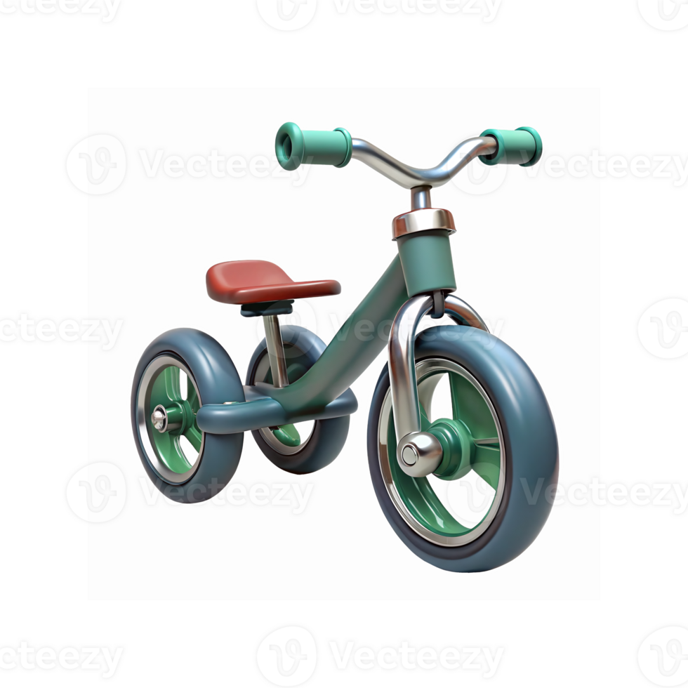 Green and Blue Kid Tricycle with Red Seat and Metallic Chrome Details on Transparent Background png