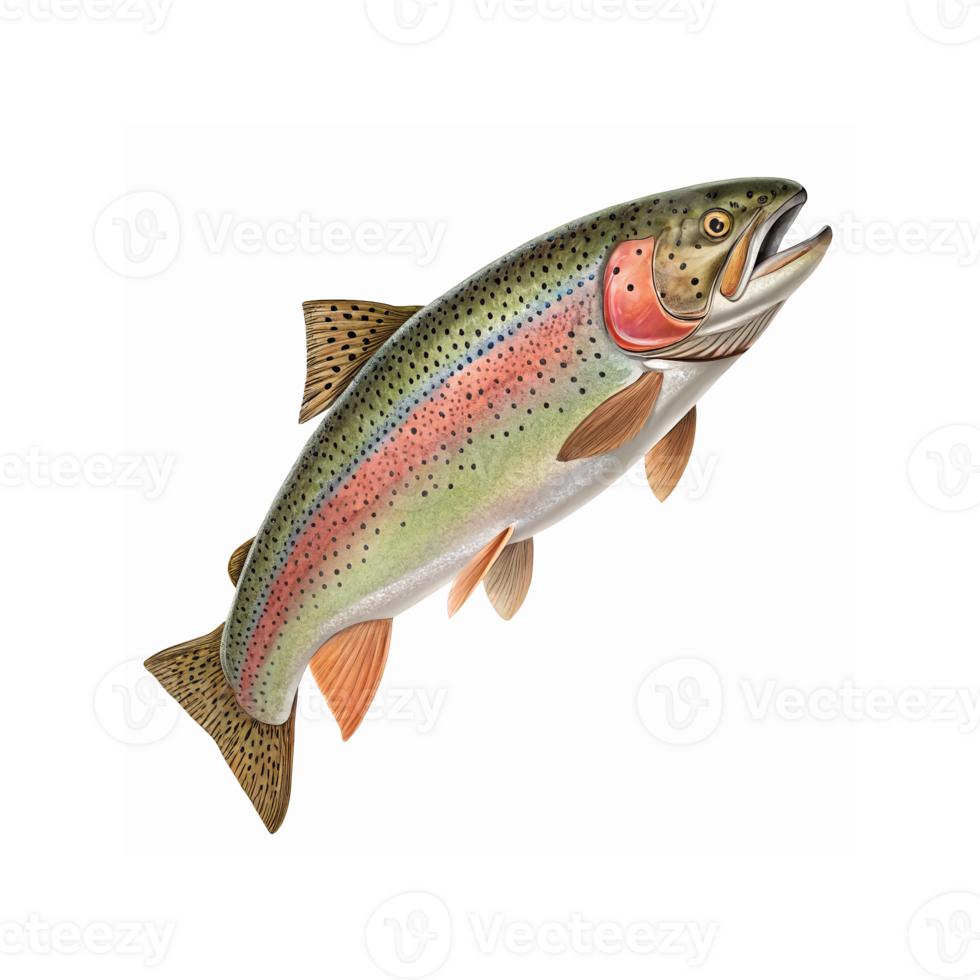 Realistic Illustration of Rainbow Trout Fish with Green Pink and Orange Details for Aquatic Wildlife Art png