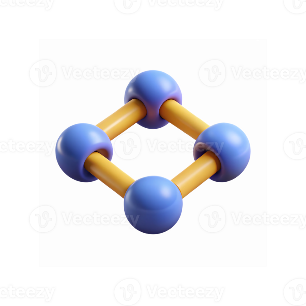 3D Render Geometric Molecular Structure with Yellow Rods and Blue Spheres on Transparent Background png