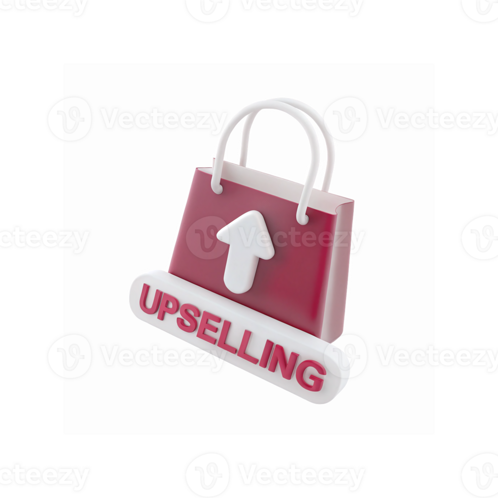 Red Shopping Bag With Arrow Icon and Upselling Text for Marketing and E-commerce Concepts png
