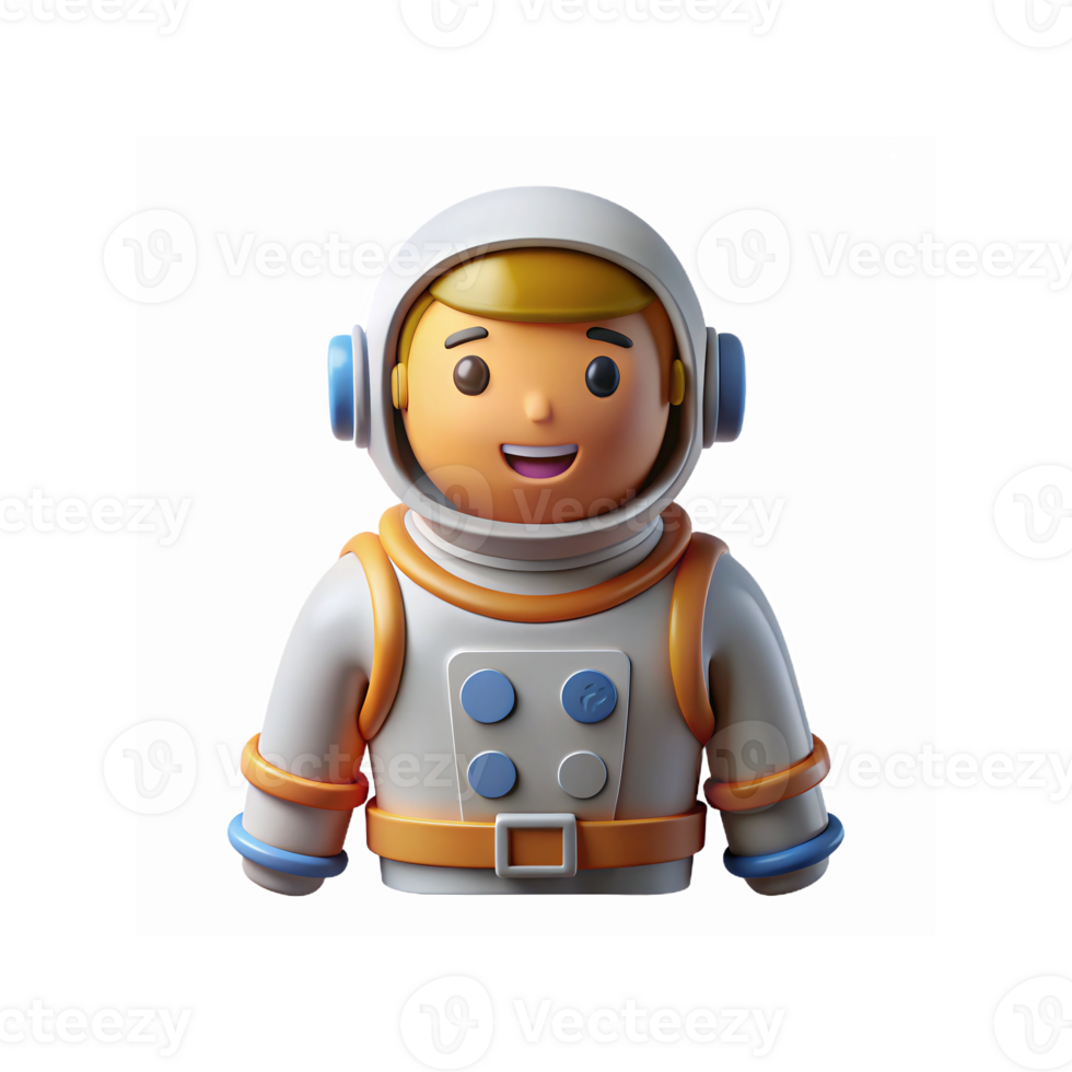 Smiling Cartoon Astronaut Character in White Spacesuit with Blue and Orange Details for Space Exploration Themes png