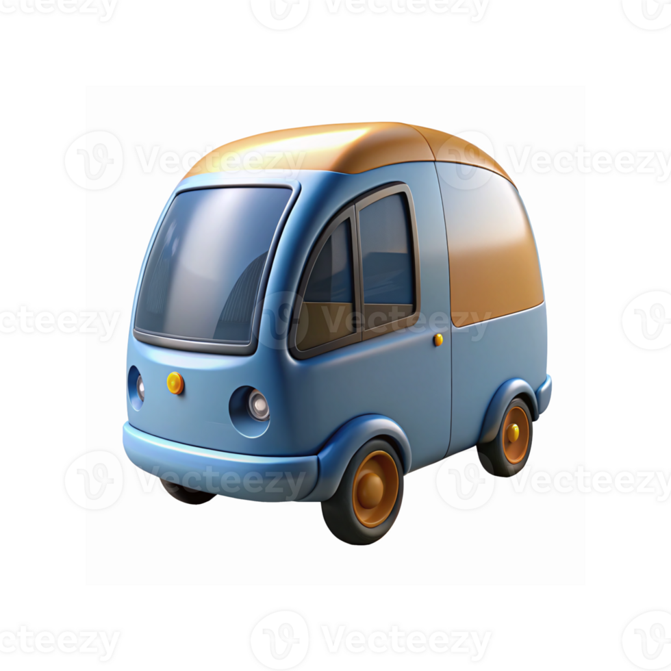 Blue and Gold Rounded Mini Van Cartoon Style Illustration for Transportation or Design Projects png