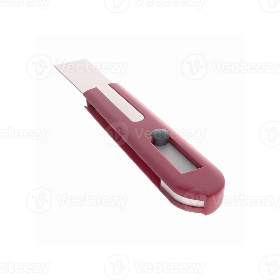 Red Utility Knife with Retractable Blade and Transparent Background for Cutting and Crafting Tasks png
