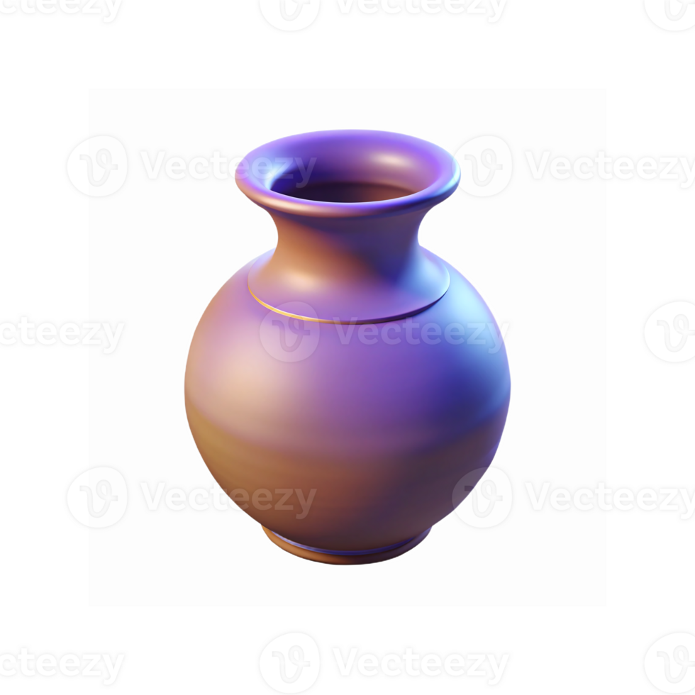 Elegant Glossy Ceramic Vase with Purple and Gold Gradient on Transparent Background for Decor Design png