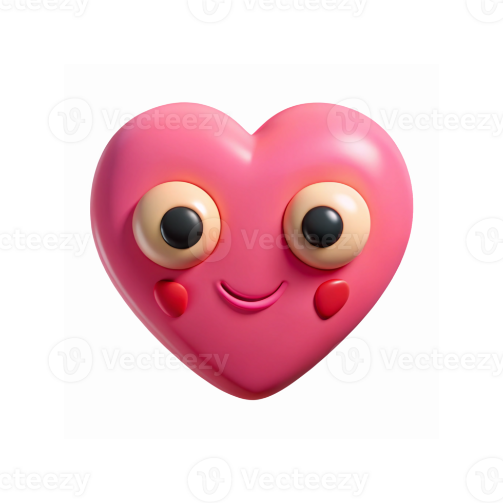 Pink Heart Shape with Cartoon Eyes and Smile Face for Cute Fun Designs and Valentines Themes png