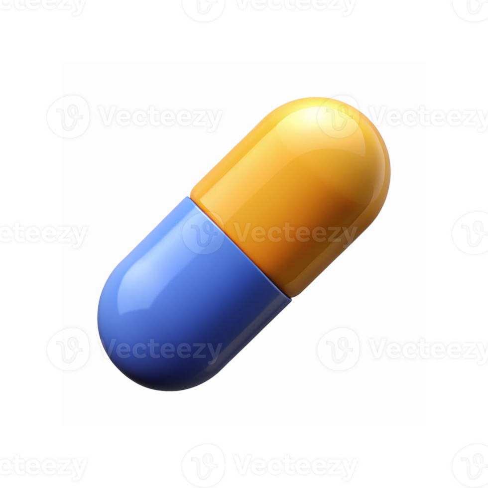 Bright Two Toned Capsule with Blue and Orange Colors Representing Medicine or Healthcare on Transparent Background png