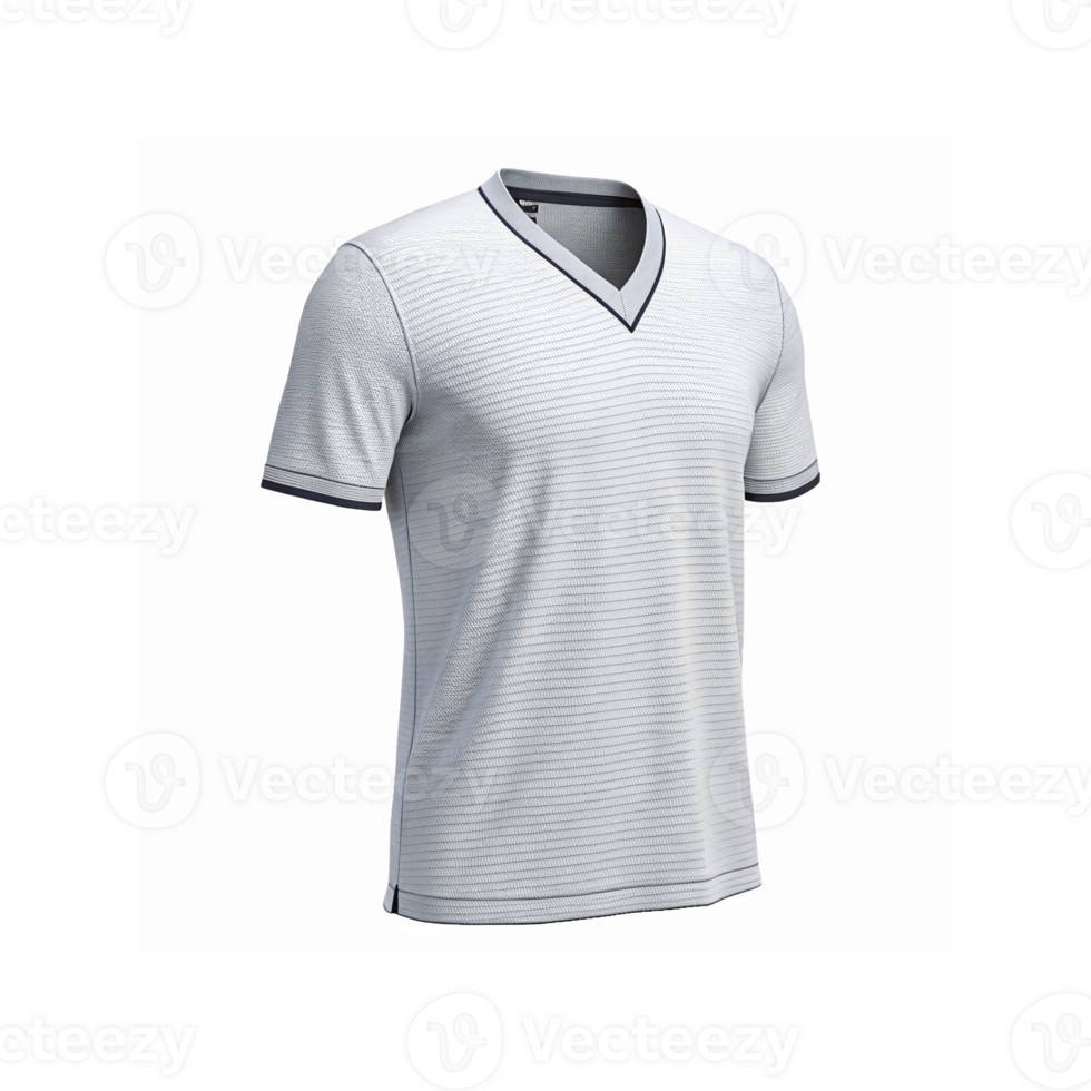 White V Neck Short Sleeve T Shirt with Textured Fabric Black Trim Design for Casual Wear png