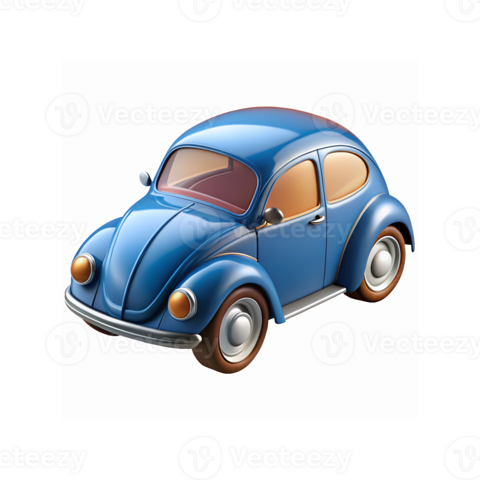 Classic Blue Vintage Beetle Car Illustration with Rounded Design and Orange Tinted Windows png