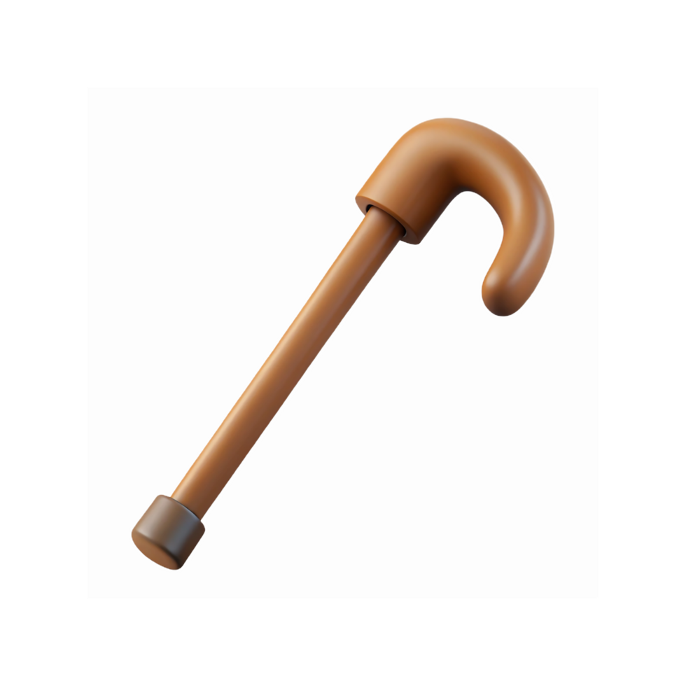 Brown Wooden Curved Cane Walking Stick Isolated on Transparent Background for Elderly Support png