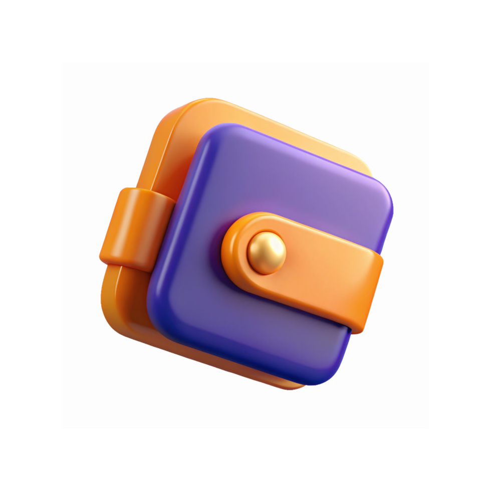 3D Digital Orange and Purple Wallet Icon for Finance and Banking Applications Transparent Background png