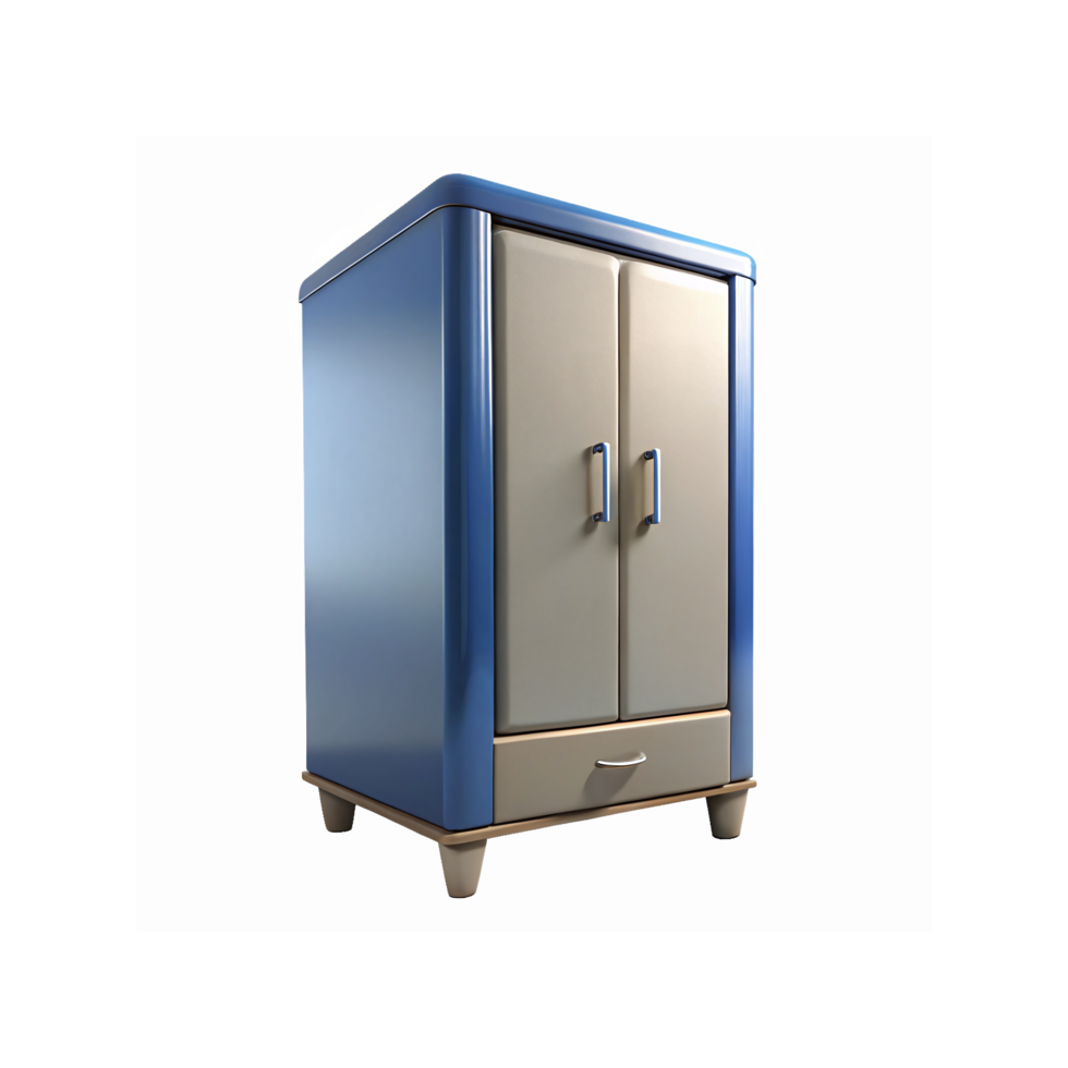 Modern Blue and Beige Cabinet with Metal Handles and Drawer for Storage Furniture Design png