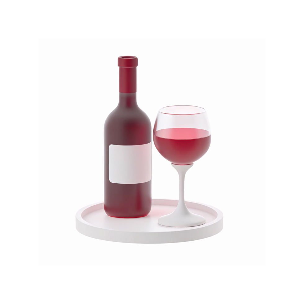Red Wine Bottle With Blank Label And Glass On White Tray For Beverage Branding And Presentation png