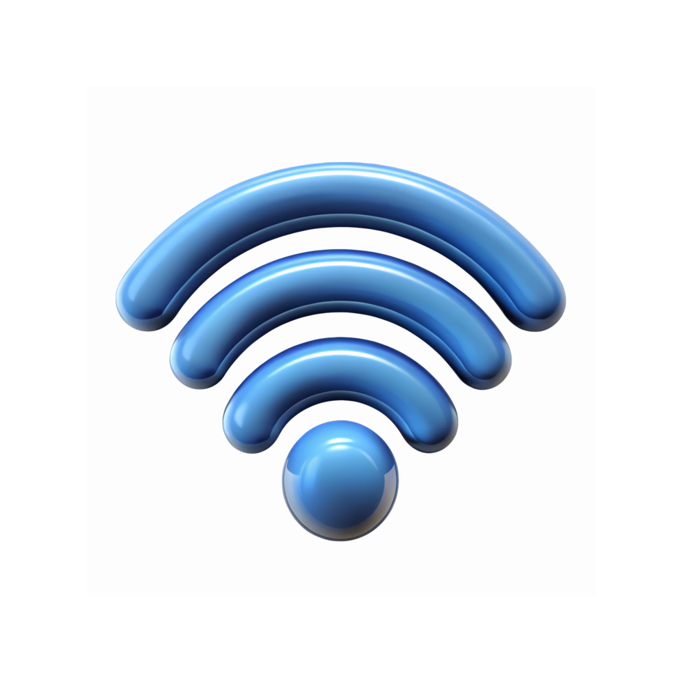 Blue WiFi Signal Icon Illustration with Glossy Gradient Design Isolated on Transparent Background png