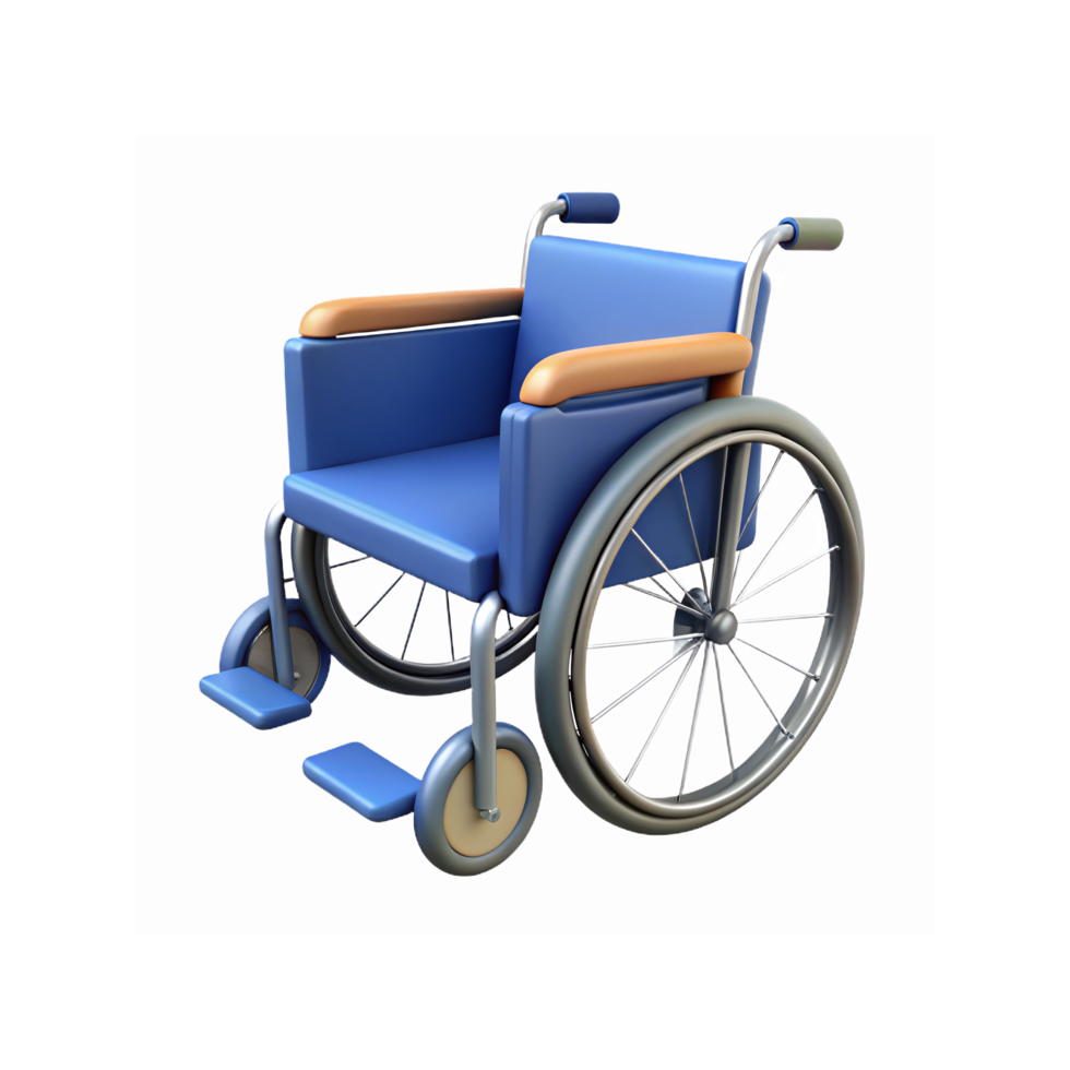 Blue Manual Wheelchair with Steel Frame and Wooden Armrests for Mobility Assistance png