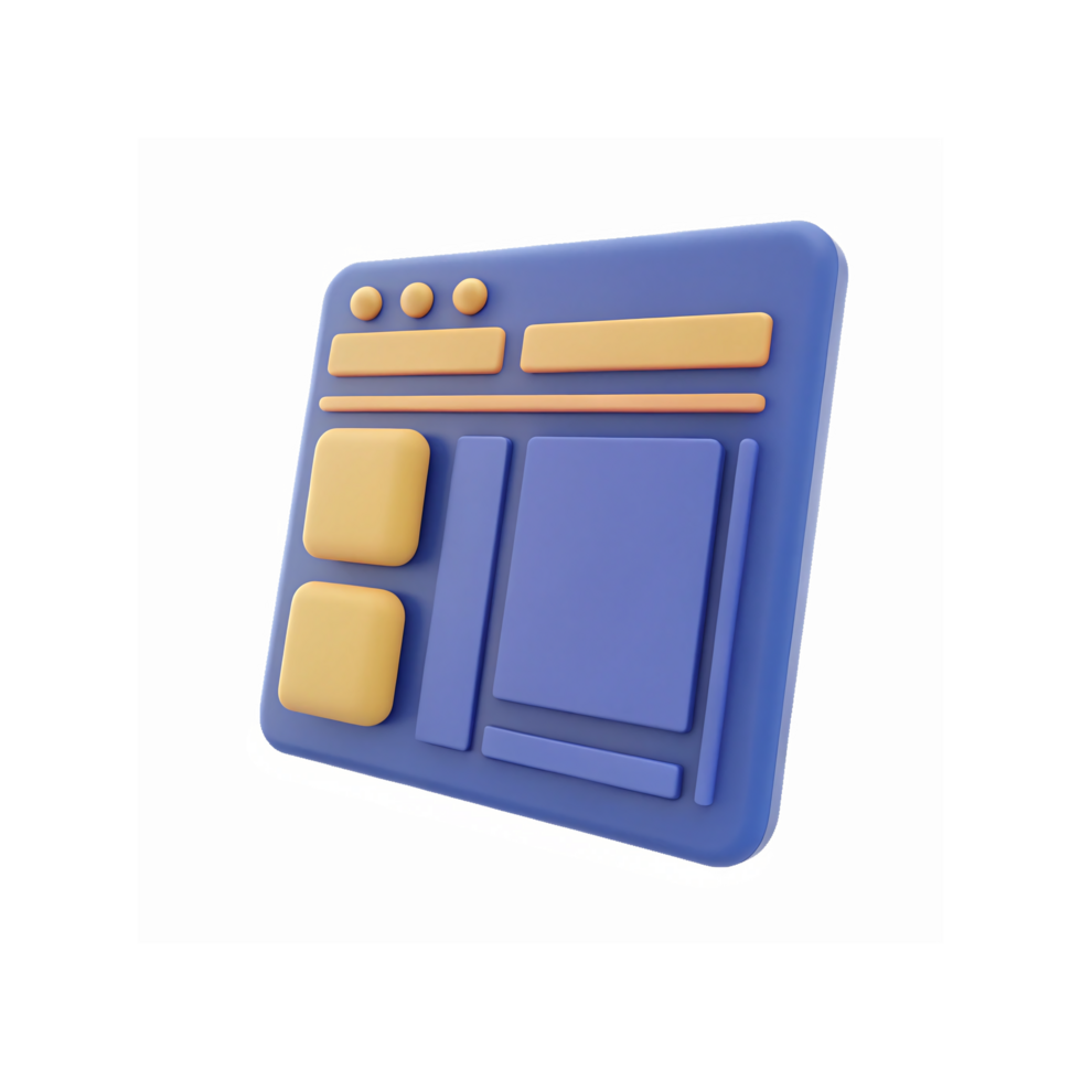 3D Minimalist Website Layout Illustration in Blue and Yellow for Design Projects and User Interfaces png