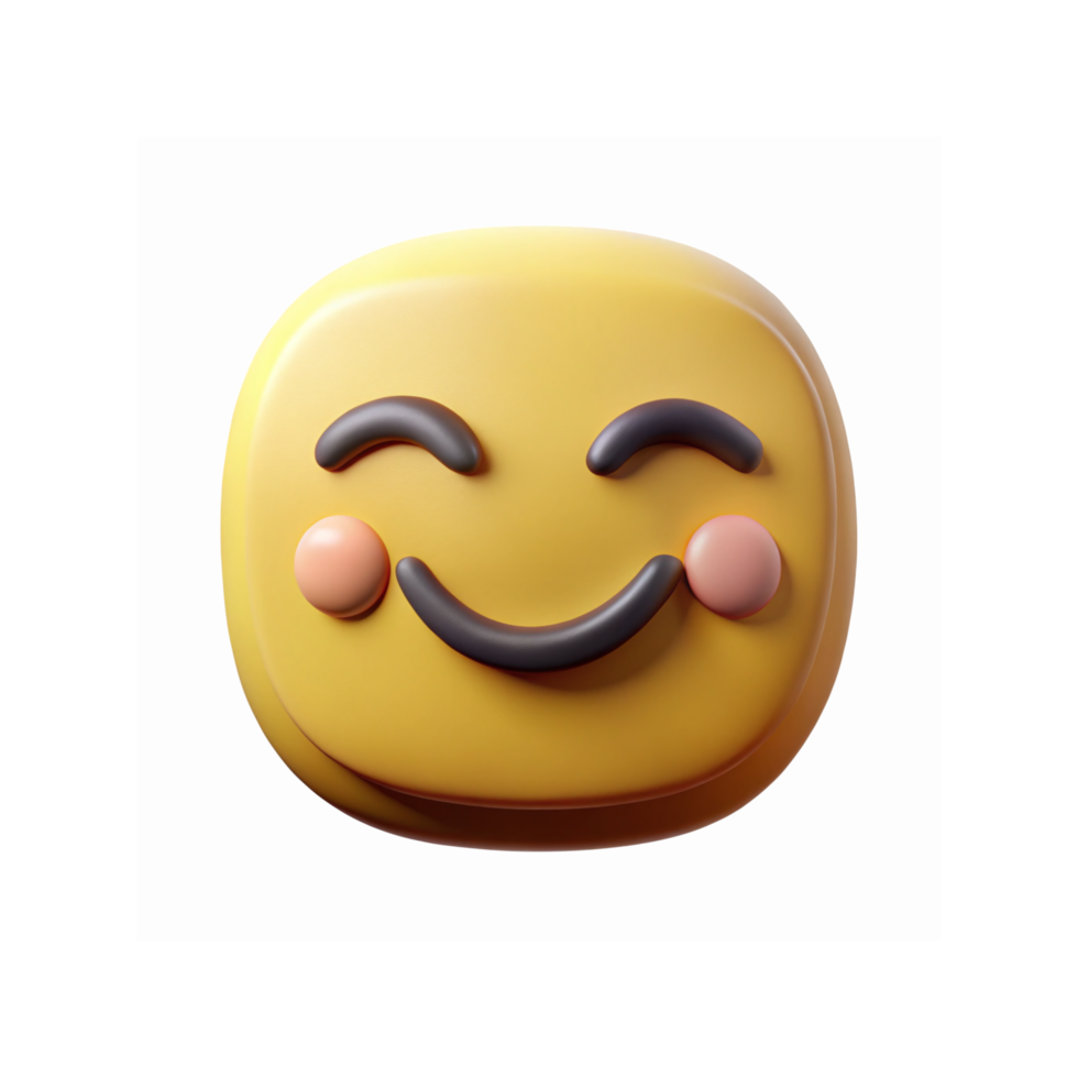 3D Yellow Smiling Face Emoji with Blush and Closed Eyes on Transparent Background for Communication Apps png