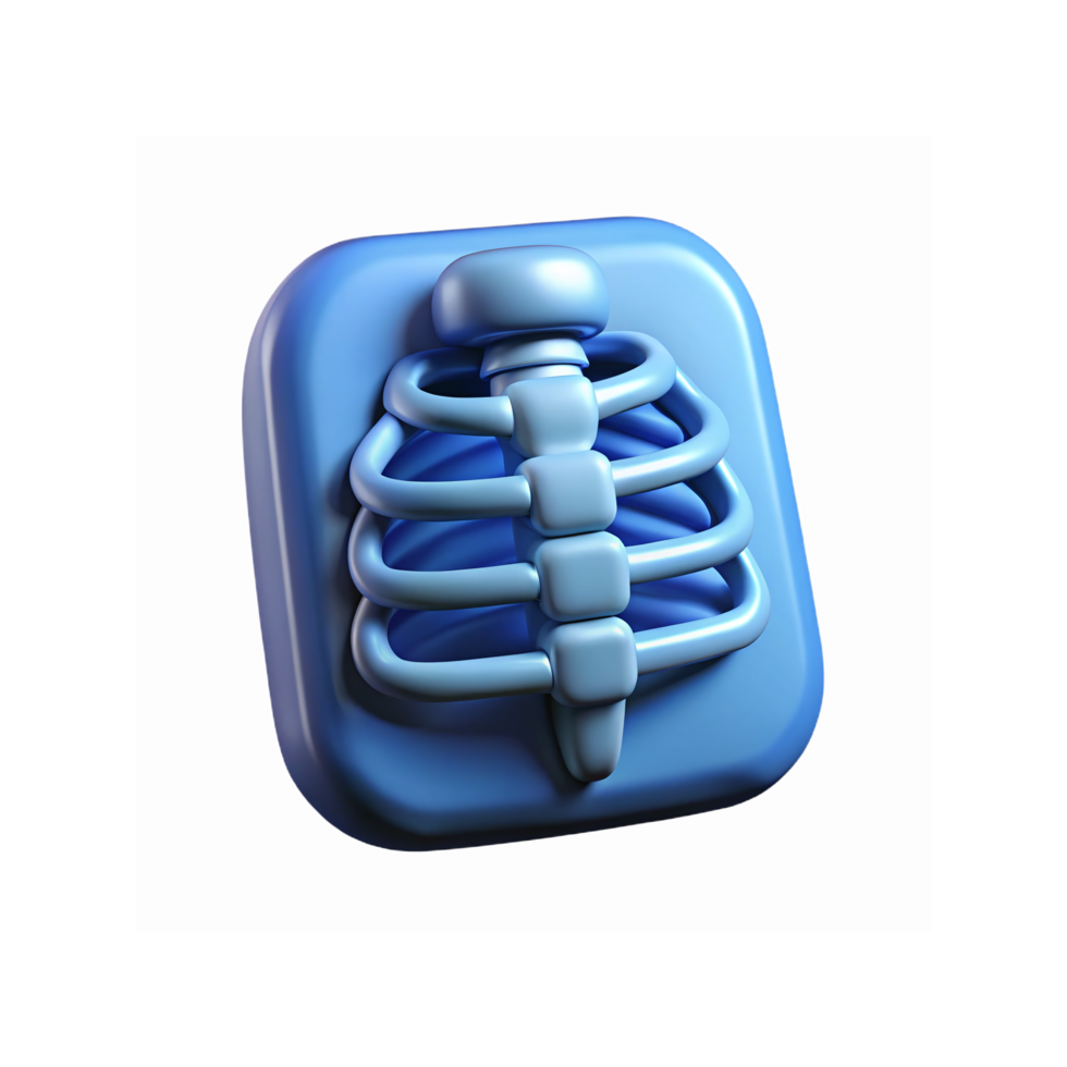 Blue 3D Skeleton Ribcage Icon with Rounded Edge Design for Health and Anatomy Concepts png