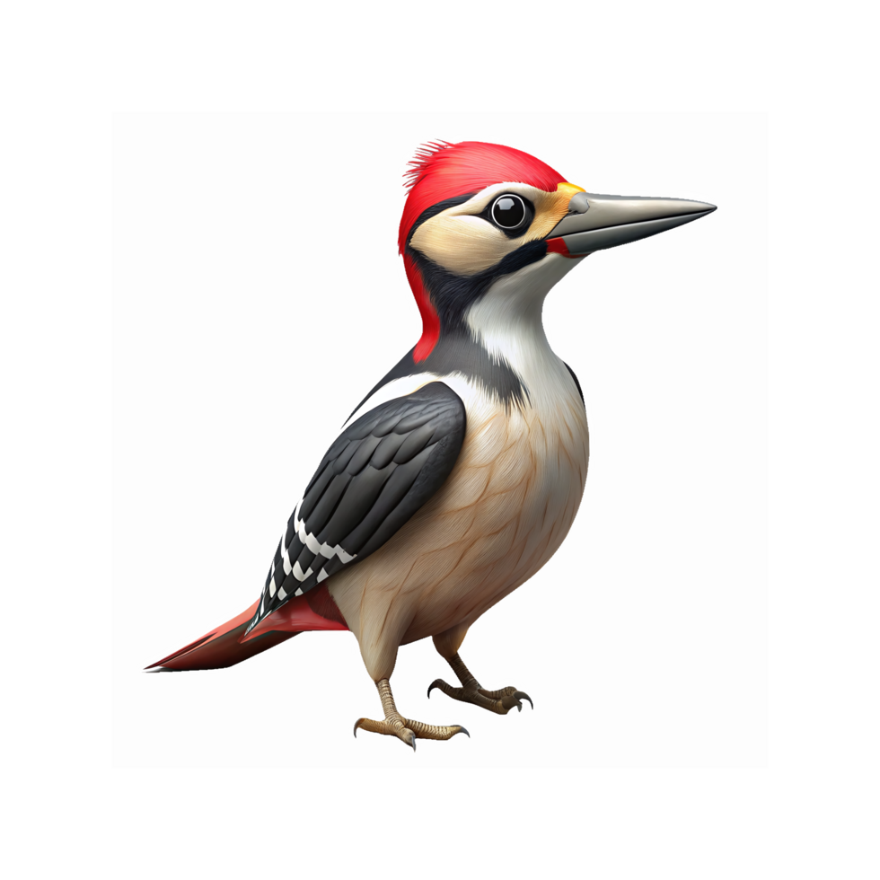 Vivid Red Crested Woodpecker Bird Illustration in Standing Pose on Transparent Background png